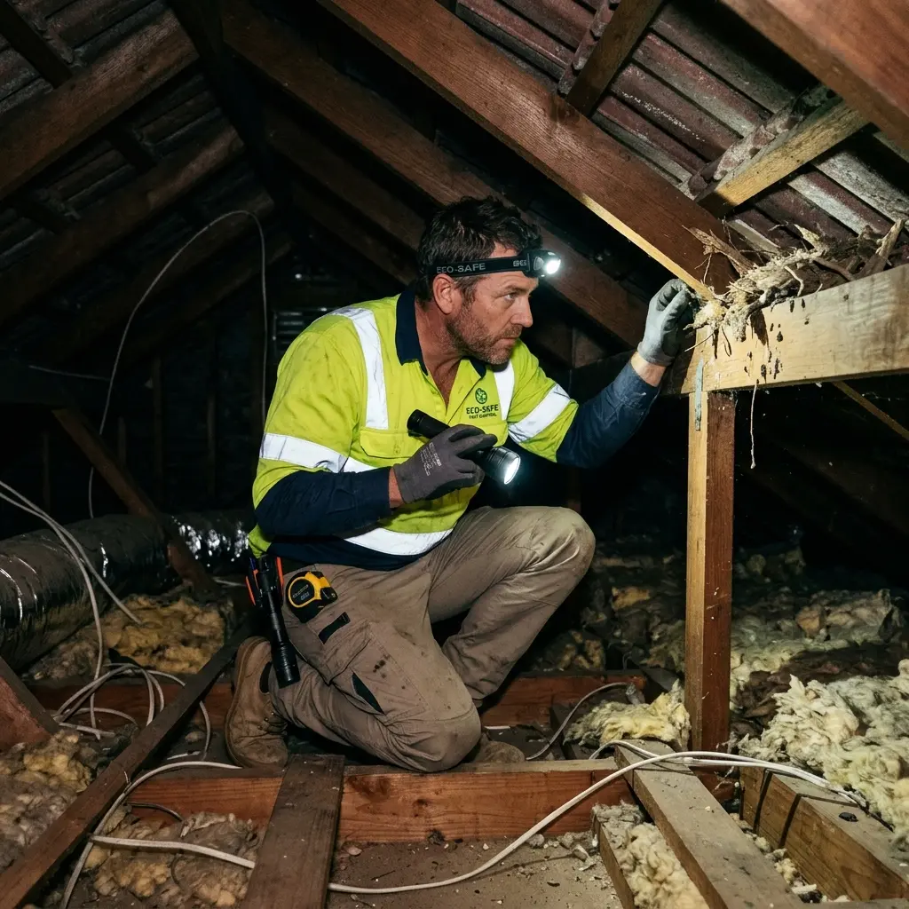 Technician inspecting a Syndal subfloor void for a deceased cat