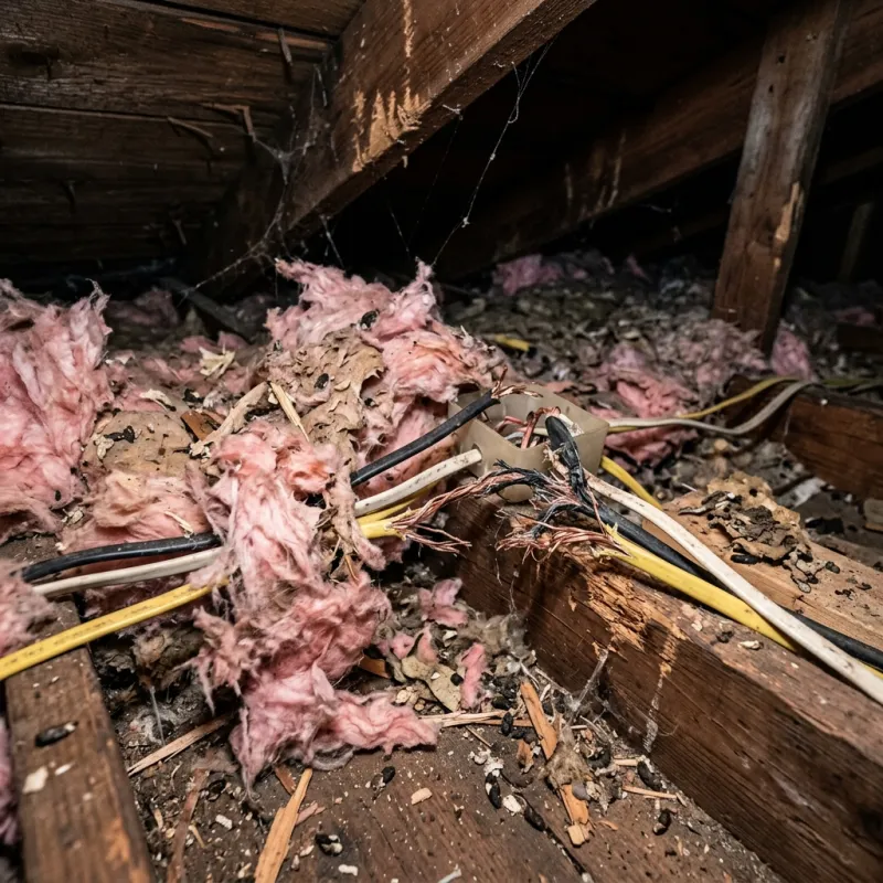Contaminated ceiling insulation being assessed in a Syndal roof space