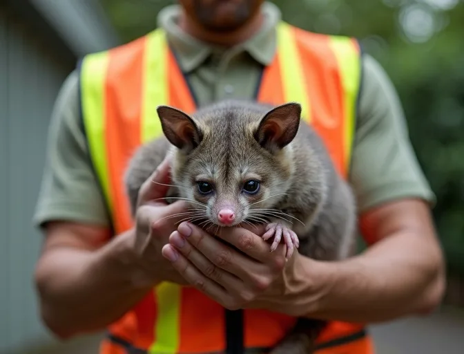Animal handler safely recovering a deceased possum in Syndal